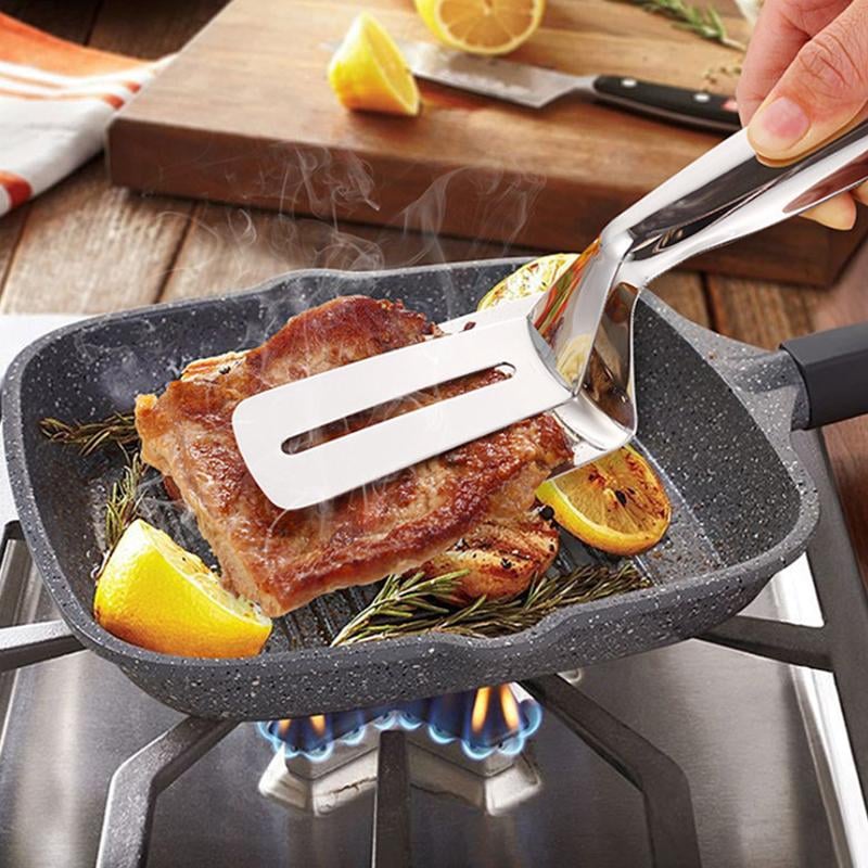 Edelstahl Küchenzange mit Wender | 2-in-1 Grillzange aus 304 Edelstahl | Kochzange für Grill, Pfanne &amp; Küche