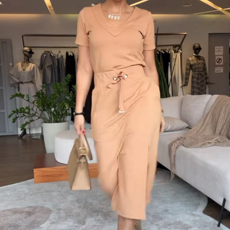 Damen V-Ausschnitt Top &amp; Rock Set | Figurbetont &amp; atmungsaktiv | Verstellbarer Bund, vielseitig kombinierbar