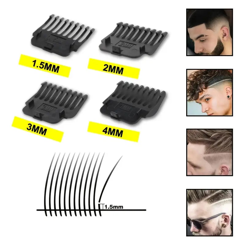 Professionelles Trimmer-Set kabellos mit LED-Display | Präzise Edelstahlklingen | 120 Min Laufzeit | USB-Ladung, Aufsteckkämme