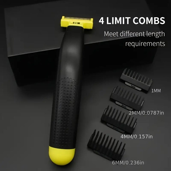 Rasoio elettrico uomo bagnato e asciutto | Rifinitore con 4 testine (1–6 mm) | 60 min di autonomia, USB, lame lavabili
