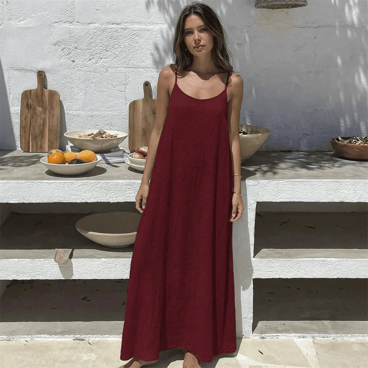Damen-Cami-Kleid mit rückenfreiem Design aus Baumwollmix | Luftige Spaghettiträger &amp; lockere Passform | Sommerkleid für Urlaub &amp; Dates