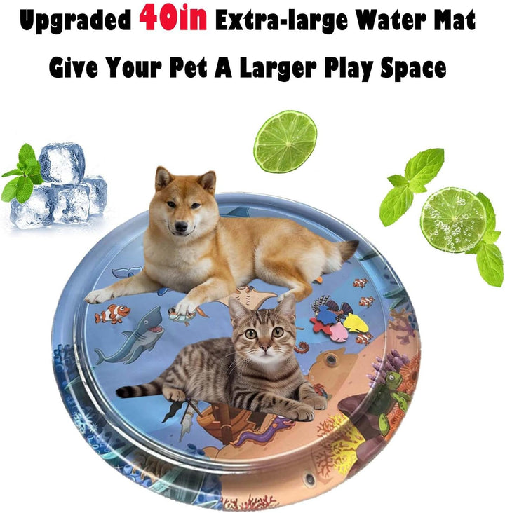 Wasser-Spielmatte für Katzen | Interaktive Katzenmatte mit Fischmotiven | Kühlende Spielmatte aus PVC