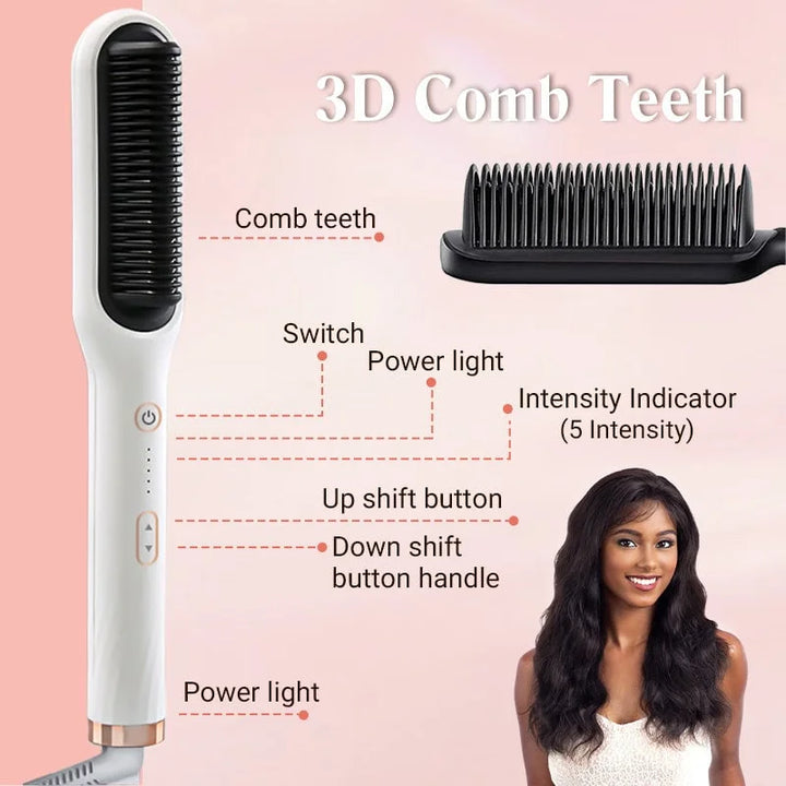 Hair straightening brush with ions | Anti-frizz comb | Quick straightener for all hair types