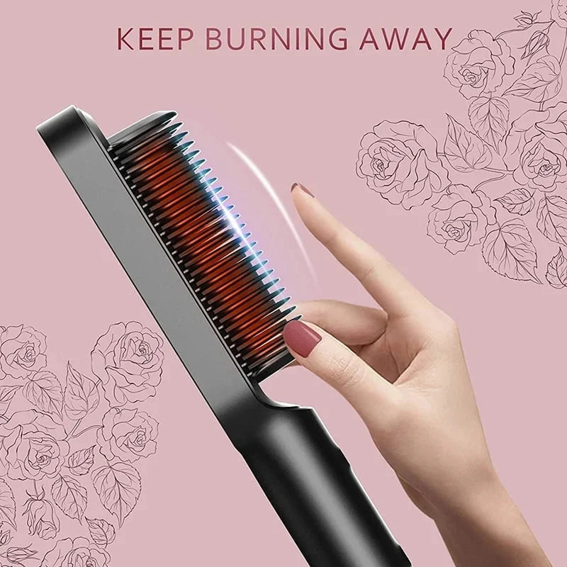 Hair straightening brush with ions | Anti-frizz comb | Quick straightener for all hair types