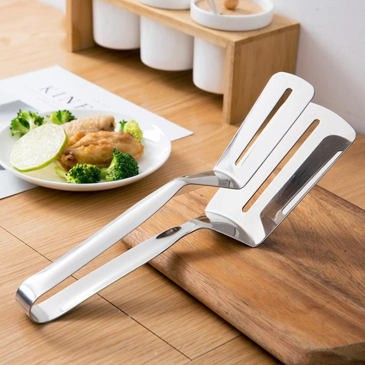 Edelstahl Küchenzange mit Wender | 2-in-1 Grillzange aus 304 Edelstahl | Kochzange für Grill, Pfanne &amp; Küche