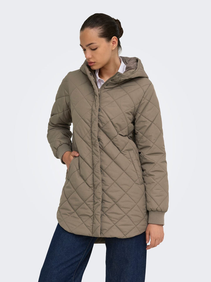Damen Steppjacke mit Kapuze | Leichte Übergangsjacke mit durchgehendem Reißverschluss und elastischen Ärmelbündchen für kühle Tage