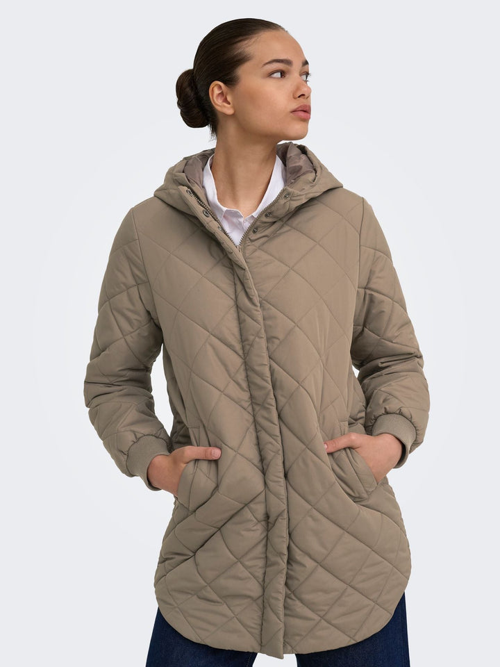 Damen Steppjacke mit Kapuze | Leichte Übergangsjacke mit durchgehendem Reißverschluss und elastischen Ärmelbündchen für kühle Tage