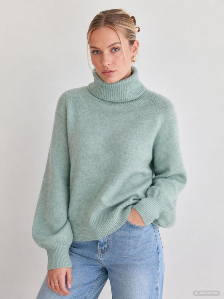 Damen Rollkragenpullover in Aqua Gray Melange | Weicher Strickpullover mit Rippbündchen, Regular Fit und wärmender Wollmischung