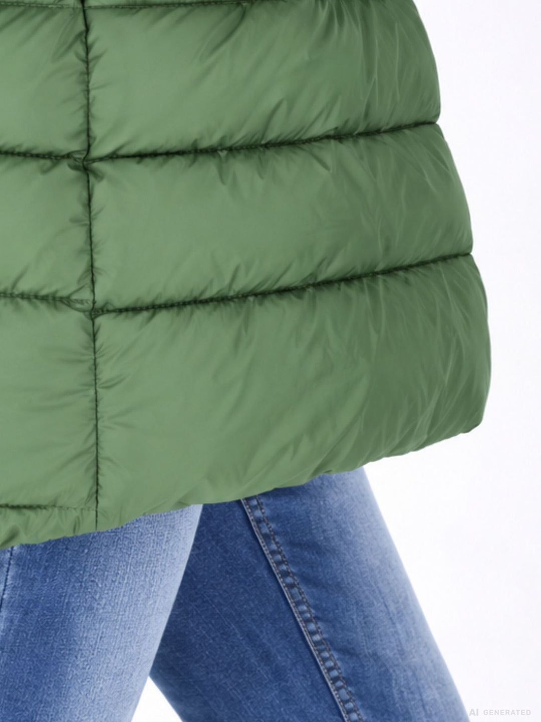 Damen Steppjacke in Grün mit Strickbündchen | Warme Jacke mit abnehmbarer Kapuze, 2-Wege-Reißverschluss und praktischen Taschen