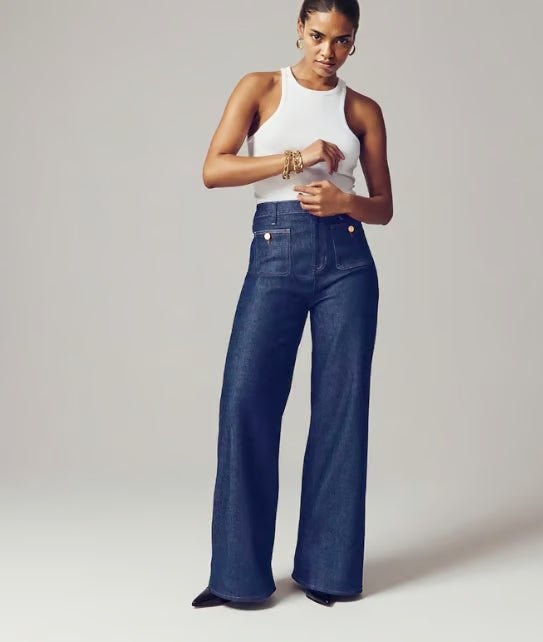 Damen High-Waist Schlaghose aus Stretch-Denim | Figurformend &amp; Beinverlängernd | Weites Bein in Petite, Regular &amp; Tall