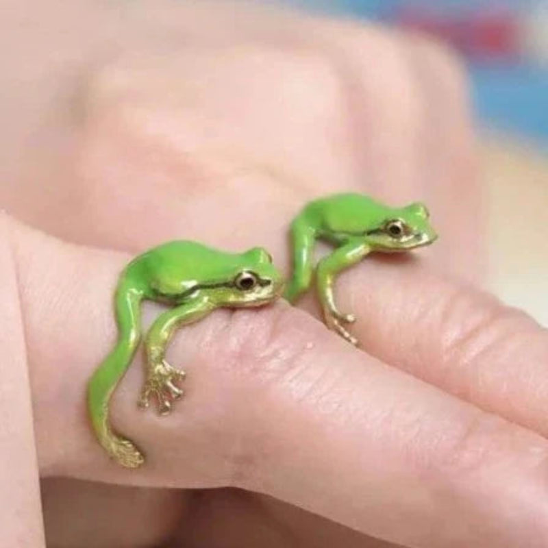 Frosch-Schmuck Set: Ring &amp; Ohrringe | Verstellbarer Ring (US 5–12) | Leicht &amp; naturinspiriert, handgefertigter Look
