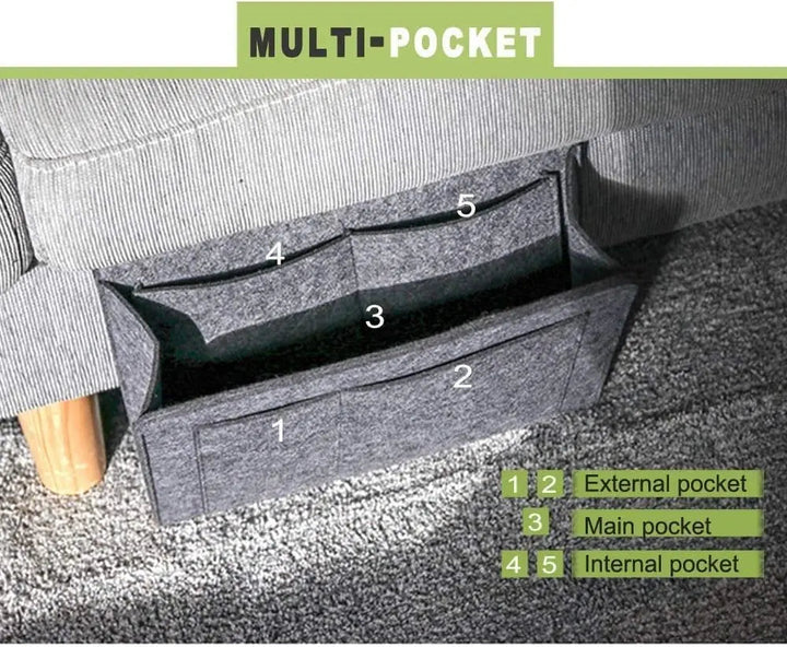 Filz-Organizer für Bett &amp; Sofa mit 3 Fächern | Für Tablet, Smartphone &amp; Ladekabel | Hängende Aufbewahrung ohne Bohren