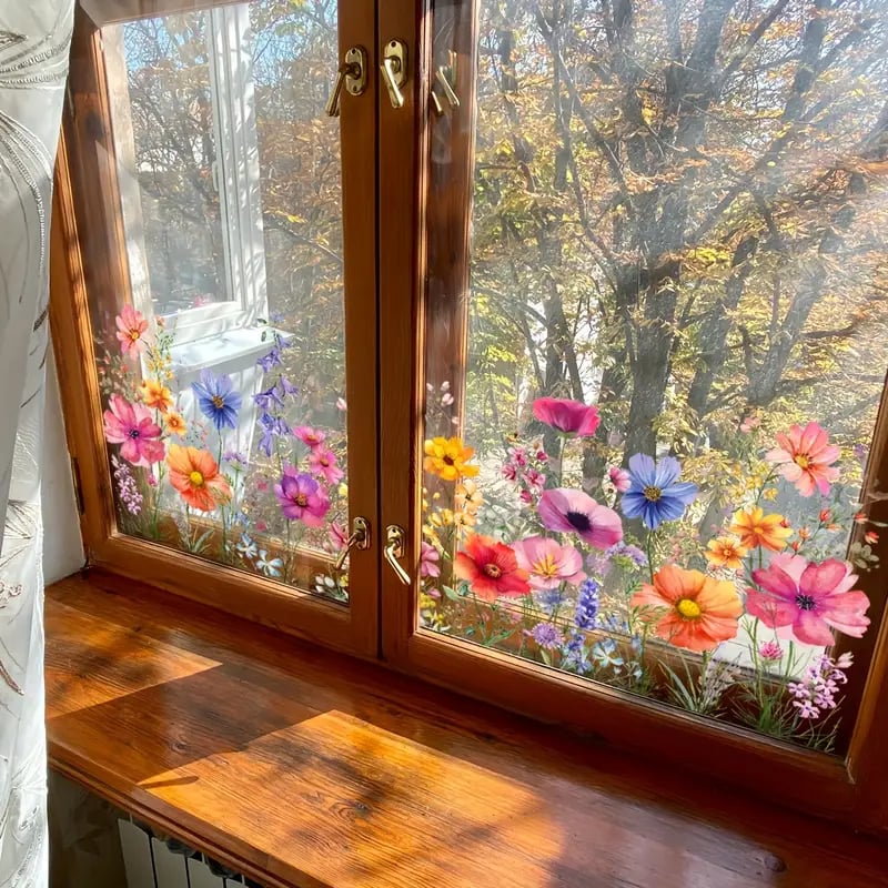 Adesivo per finestra motivo floreale 30×60 cm | stampato su entrambi i lati, colori intensi | lavabile e rimovibile senza residui | PVC