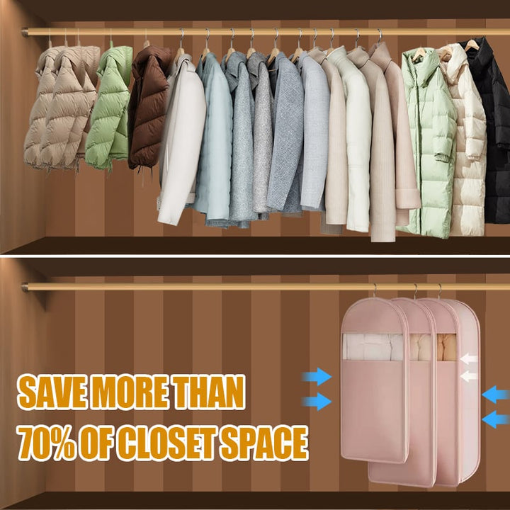 Hanging storage bag for clothes | Space-saving compression zipper without vacuum | Dust protection, transparent | M–XL