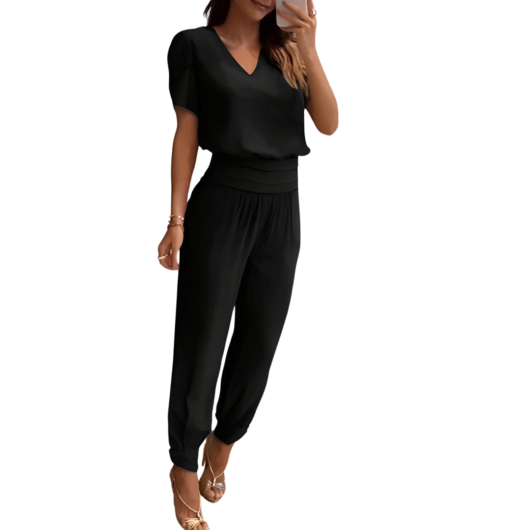 Completo da donna con pantaloni larghi e vita elastica | Top comodo, leggero misto poliestere | Elegante per vita quotidiana e occasioni