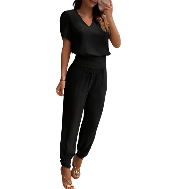 Completo da donna con pantaloni larghi e vita elastica | Top comodo, leggero misto poliestere | Elegante per vita quotidiana e occasioni