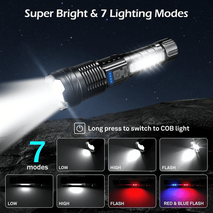 💥 Illuminazione outdoor: torcia LED laser bianca con luce laterale COB di avviso e lavoro