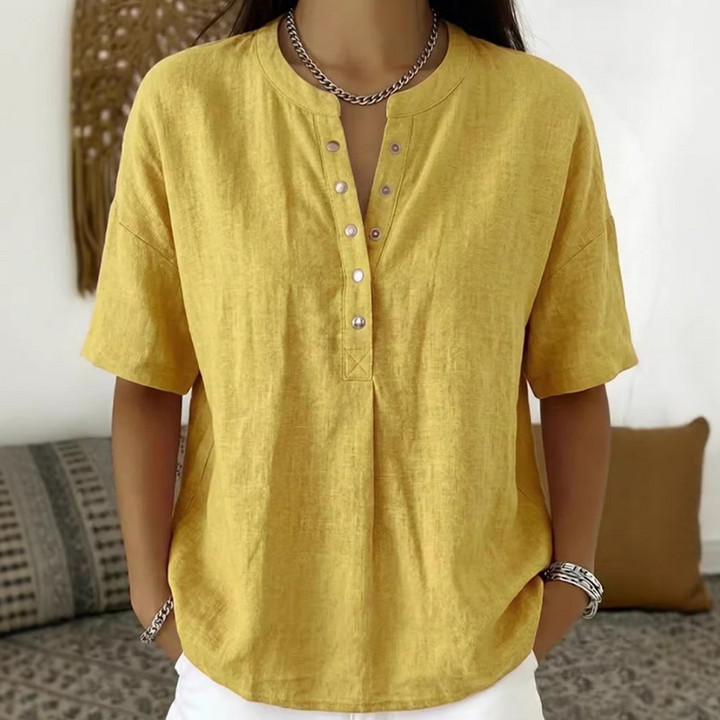 Damen Leinenpullover aus Baumwoll-Leinen-Mix | Lockeres Langarmshirt mit Knopfausschnitt | Leicht &amp; Atmungsaktiv