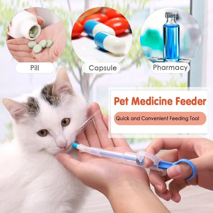 Medicine syringe for pets with soft silicone tip | 2 attachments for pills &amp; liquid | Stress-free administration