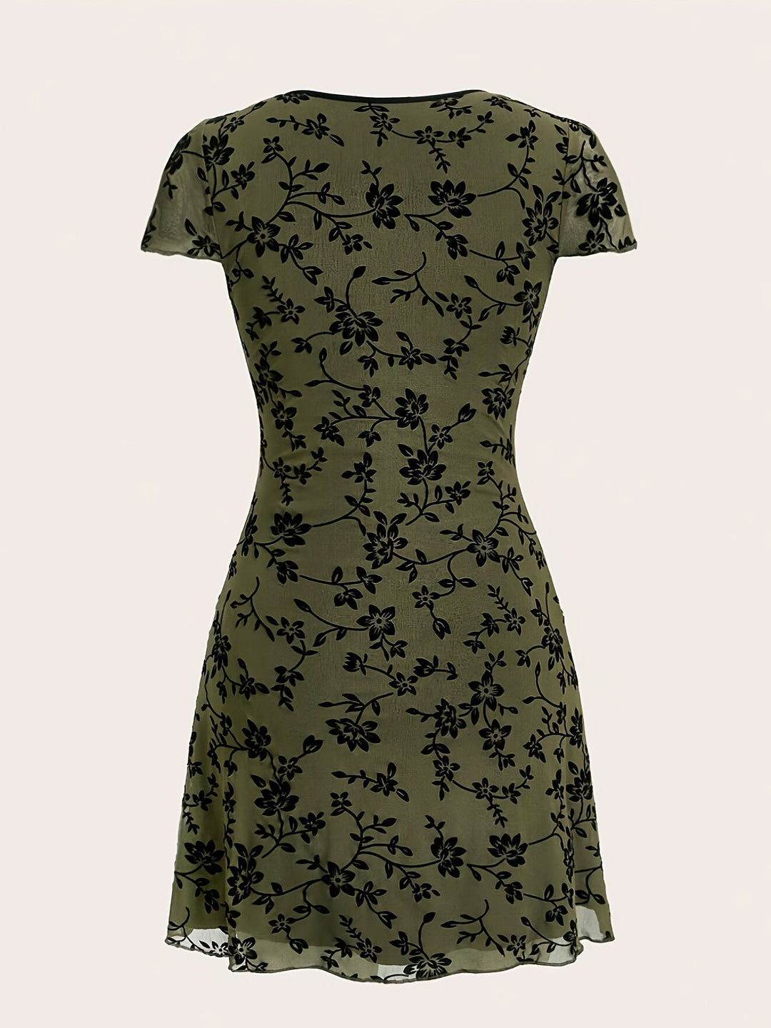 Blumiges Strickkleid mit V-Ausschnitt | A-Linie mit schwarzer Einfassung | Weich, elastisch, elegant für Alltag &amp; Anlass