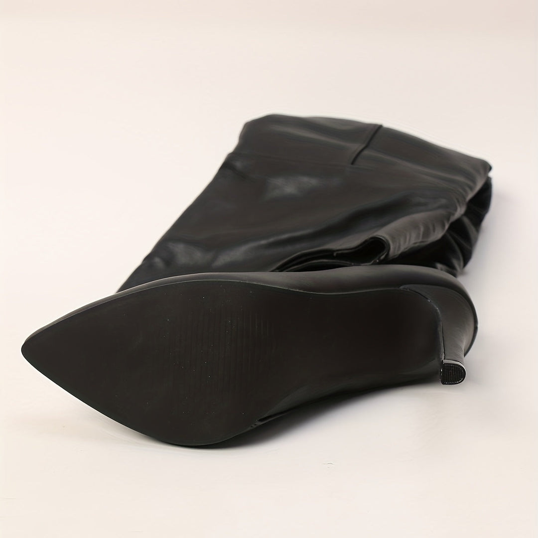 Damen Overknee Stiefel mit spitzer Zehenform und hohem Absatz | Hohe Stiefel mit seitlichem Reißverschluss für Freizeit und Events