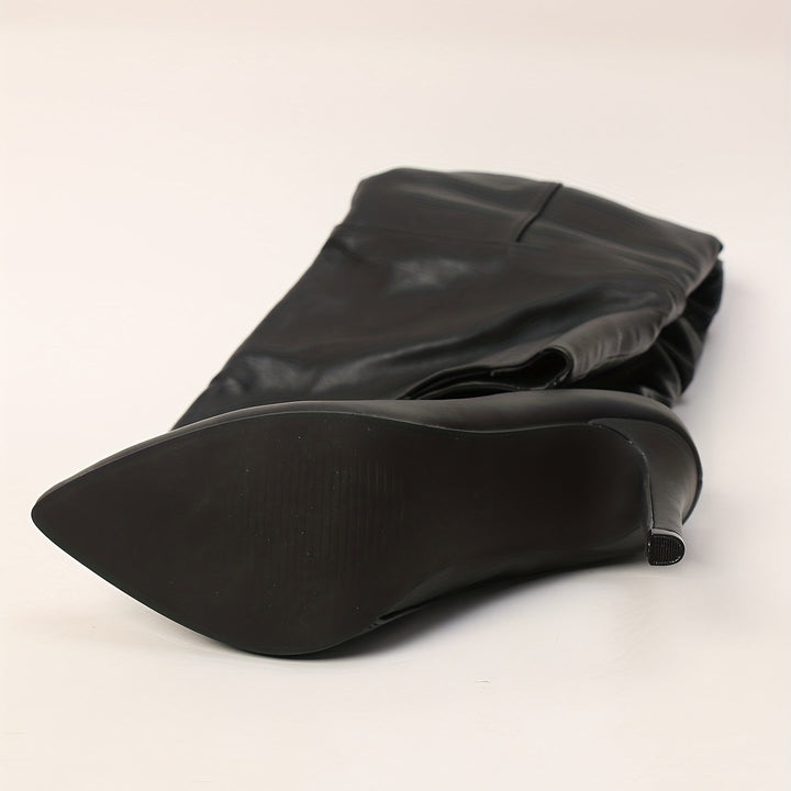 Damen Overknee Stiefel mit spitzer Zehenform und hohem Absatz | Hohe Stiefel mit seitlichem Reißverschluss für Freizeit und Events