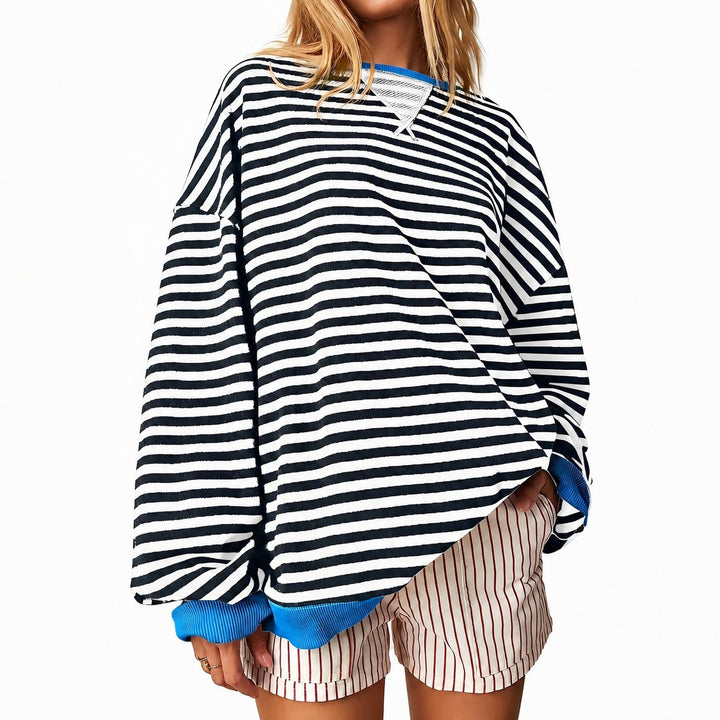 Damen gestreifter Pullover aus weichem Material | Bequemer Streifenpullover für Alltag, Büro und Freizeit mit zeitlosem Streifenmuster