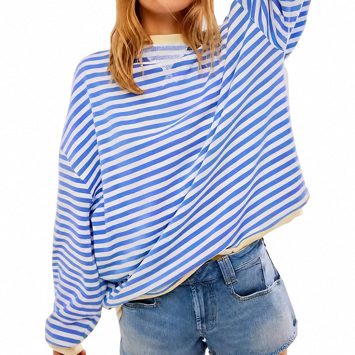 Damen gestreifter Pullover aus weichem Material | Bequemer Streifenpullover für Alltag, Büro und Freizeit mit zeitlosem Streifenmuster