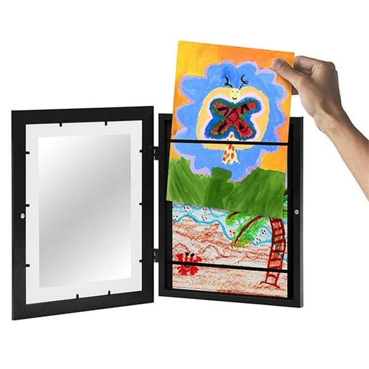 Kinder-Bilderrahmen für Kunstwerke | Klapprahmen für A4 | Platz für bis zu 150 Zeichnungen | MDF &amp; gehärtetes Glas