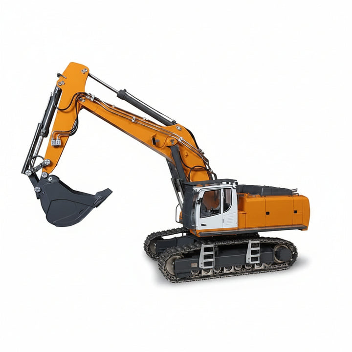 RC Hydraulik-Bagger 1:20 | CNC-Aluminium &amp; servogesteuerte Ventile | 2,4 GHz, 18 Kanäle &amp; 1200 mAh Akku | Mit Schnellwechsler