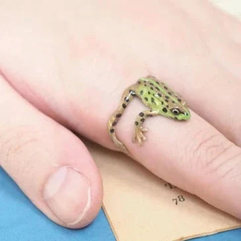 Frosch-Schmuck Set: Ring &amp; Ohrringe | Verstellbarer Ring (US 5–12) | Leicht &amp; naturinspiriert, handgefertigter Look