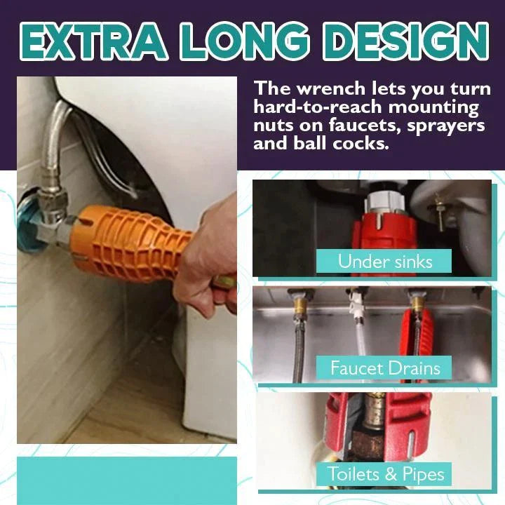 Extra long basin wrench | For faucets &amp; basin nuts in tight corners | Energy-saving, non-slip, 172–312 g