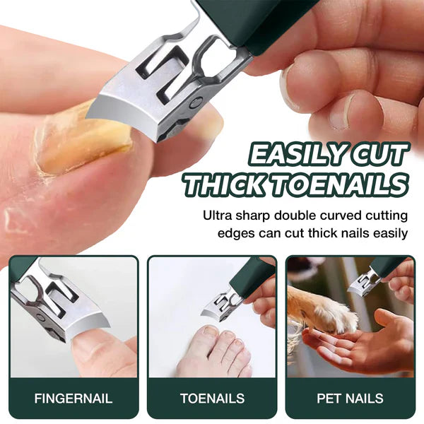Angled nail clipper with splash guard – PrecisionEdge | wide opening for thick nails | non-slip PVC handle, 3 colors