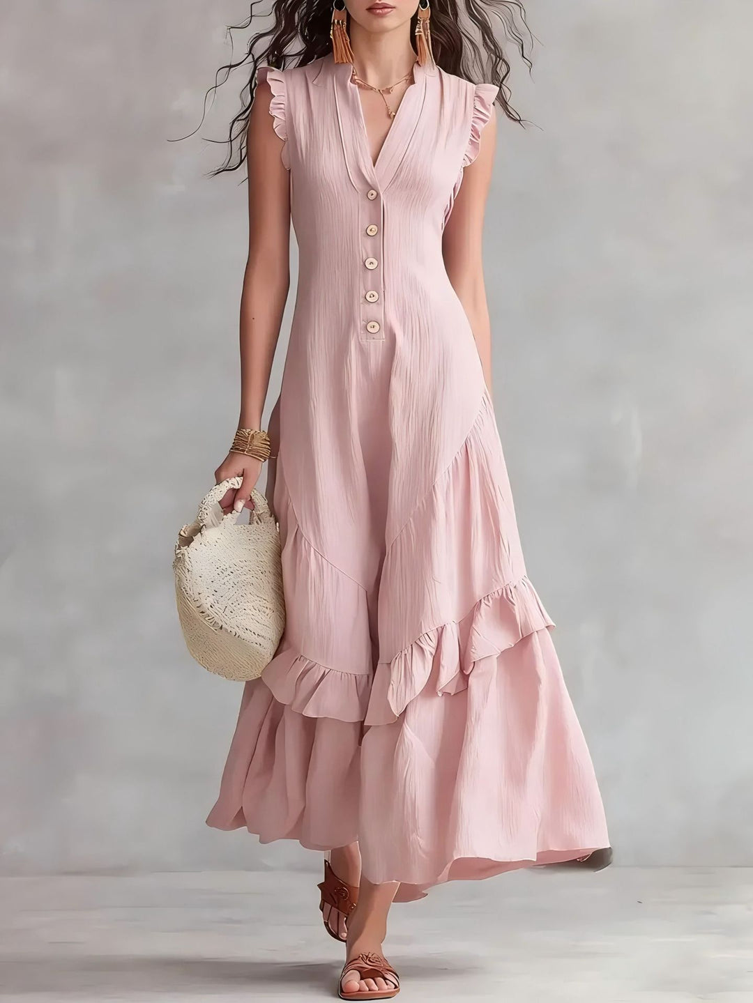 Ärmelloses Damen Maxikleid mit Plissee | Elegantes Kleid mit ausgestelltem Saum | Sommerkleid in Maxilänge