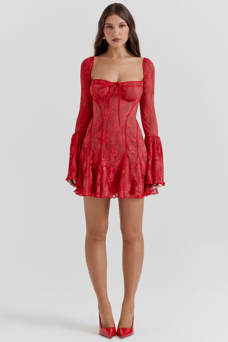 Damen Spitzenkleid mit Korsett | Elegantes Vintage-Kleid mit Herzausschnitt | Feminines Abendkleid für Hochzeiten &amp; Besondere Anlässe