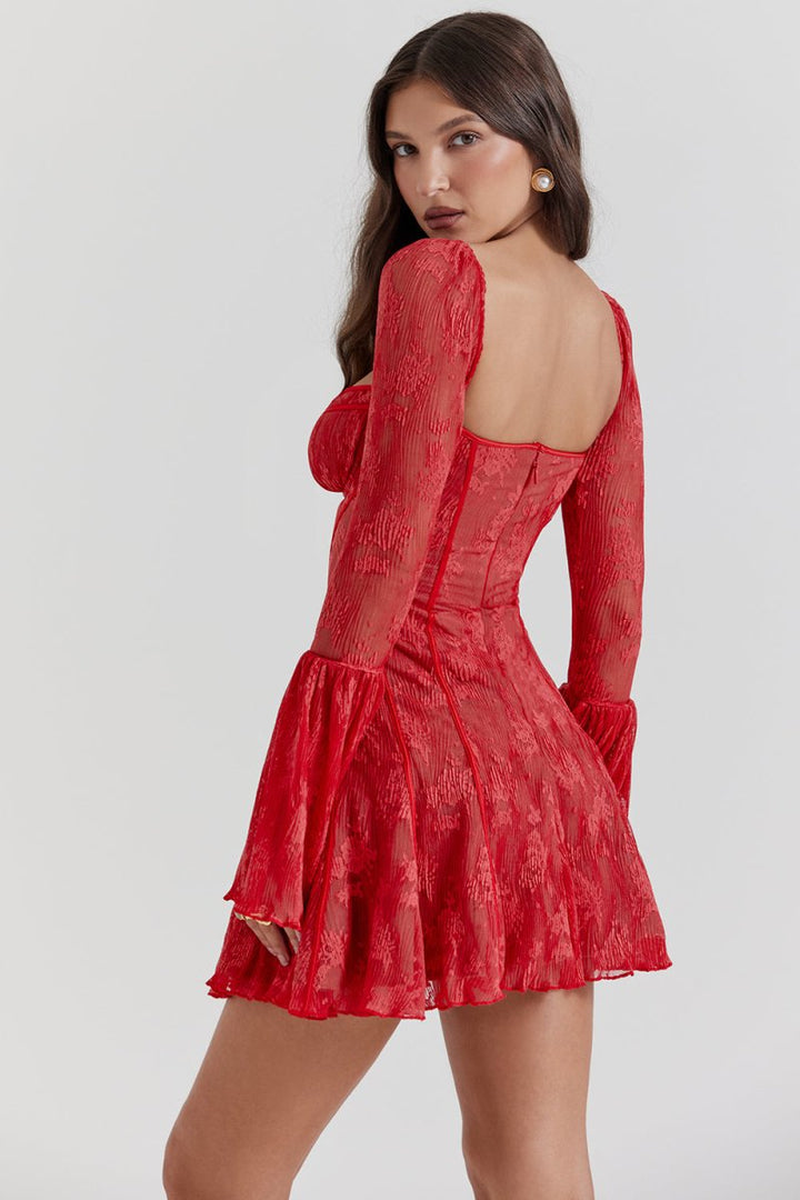 Damen Spitzenkleid mit Korsett | Elegantes Vintage-Kleid mit Herzausschnitt | Feminines Abendkleid für Hochzeiten &amp; Besondere Anlässe