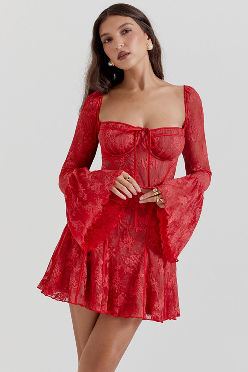 Damen Spitzenkleid mit Korsett | Elegantes Vintage-Kleid mit Herzausschnitt | Feminines Abendkleid für Hochzeiten &amp; Besondere Anlässe
