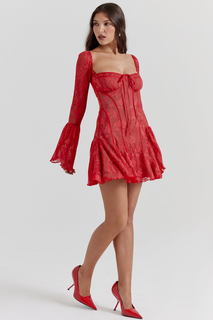 Damen Spitzenkleid mit Korsett | Elegantes Vintage-Kleid mit Herzausschnitt | Feminines Abendkleid für Hochzeiten &amp; Besondere Anlässe