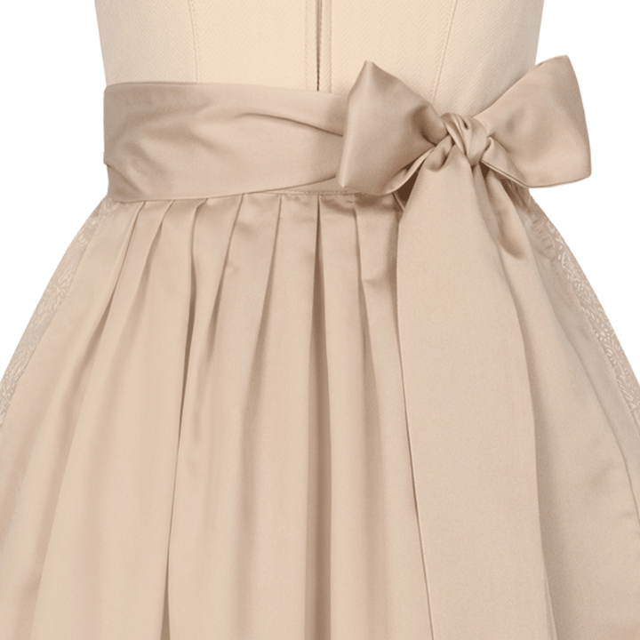Damen Dirndl Beige | Midi Trachtenkleid mit Frontreißverschluss, Schürze und 70 cm Rocklänge