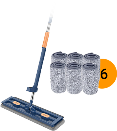 Flat Mop with Self-Wringer &amp; Dirt Comb | 360° Rotating Mop Head | Stainless Steel Handle 126 cm | 2 Microfiber Pads
