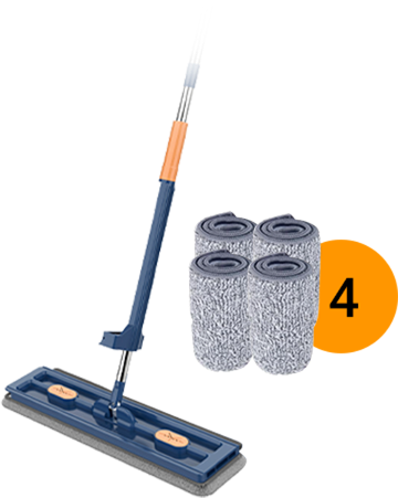 Flat Mop with Self-Wringer &amp; Dirt Comb | 360° Rotating Mop Head | Stainless Steel Handle 126 cm | 2 Microfiber Pads