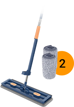 Flat Mop with Self-Wringer &amp; Dirt Comb | 360° Rotating Mop Head | Stainless Steel Handle 126 cm | 2 Microfiber Pads