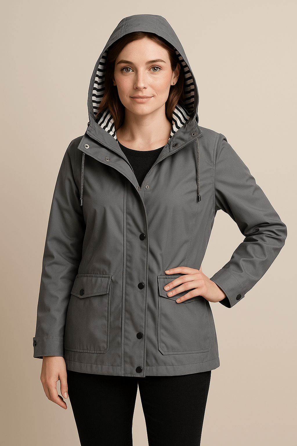 Damen Regenmantel mit verstellbarer Kapuze | Wasserabweisender leichter Mantel in Midilänge für Frühling, Herbst und Reisen