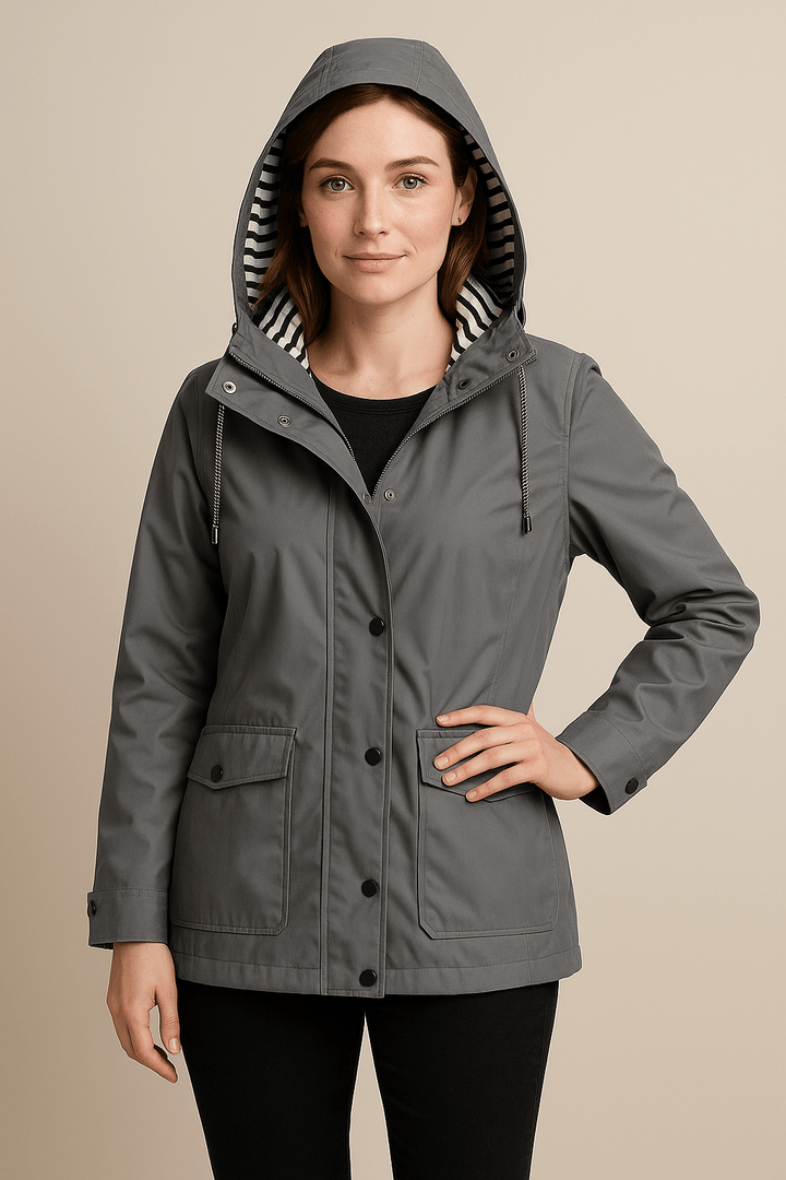 Damen Regenmantel mit verstellbarer Kapuze | Wasserabweisender leichter Mantel in Midilänge für Frühling, Herbst und Reisen