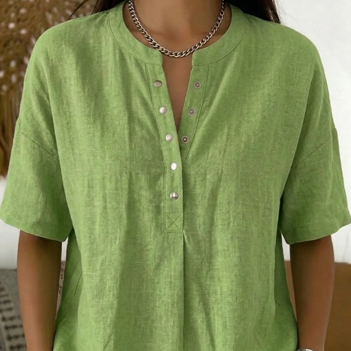 Damen Leinenpullover aus Baumwoll-Leinen-Mix | Lockeres Langarmshirt mit Knopfausschnitt | Leicht &amp; Atmungsaktiv