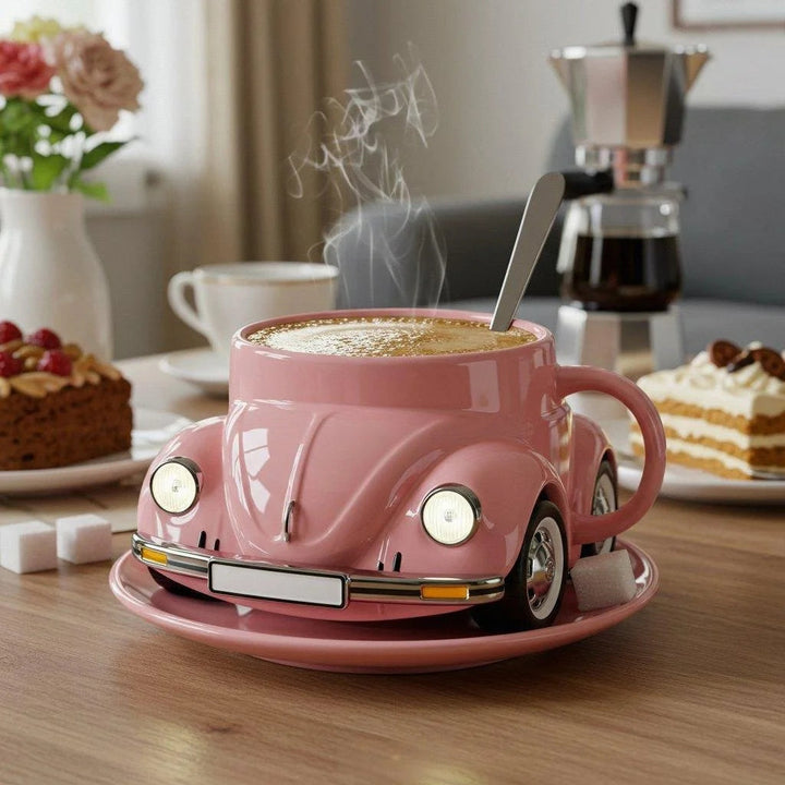 retro ceramic coffee cup in beetle design | hand-painted, detailed &amp; colorful | 325 ml for coffee &amp; tea | gift idea