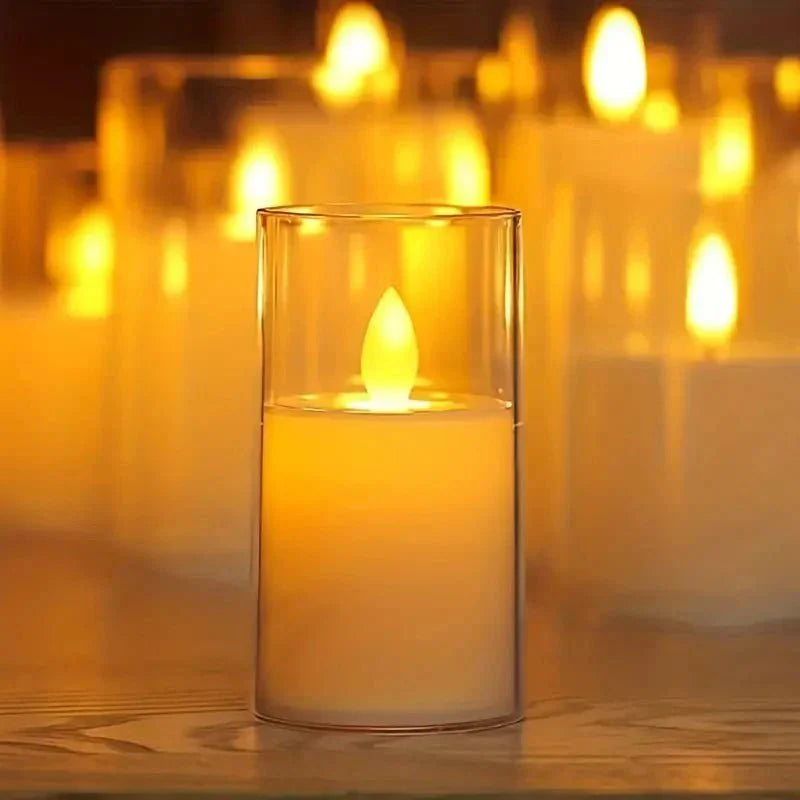 LED Kerzen im Glas 3er Set mit Fernbedienung | Stufenlos dimmbar mit Timer | Transparent, Rauchgrau oder Bernstein