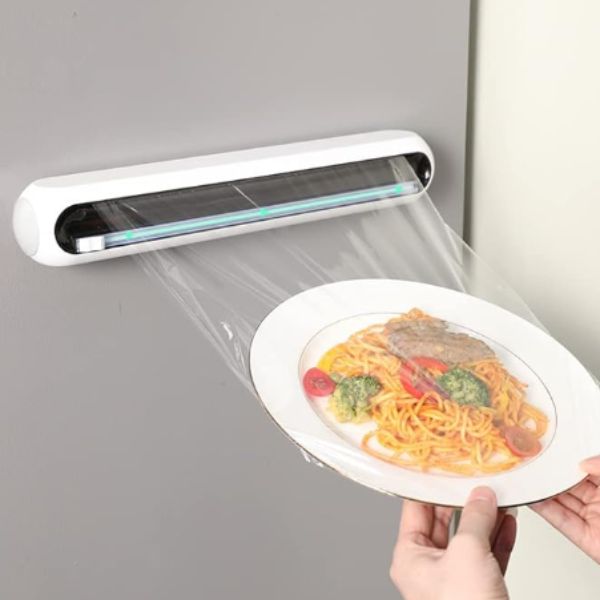 Fóliatartó precíziós vágóval frissentartó és alufóliához | 15–30 cm-es tekercsekhez | Mágneses fedél, tapadókorongok, kompakt