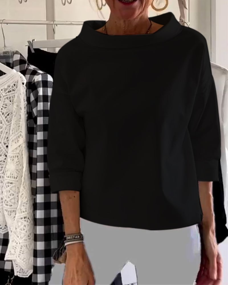 Top donna ampio con look a collo alto e maniche 3/4 | Taglio off-shoulder | Morbido e comodo per tutti i giorni | Design semplice