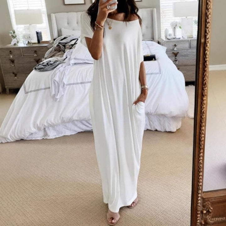 Sommerleichtes V-Ausschnitt Kleid für Damen | Luftiges Freizeitkleid mit Taschen | Atmungsaktives, knitterfreies Sommerkleid